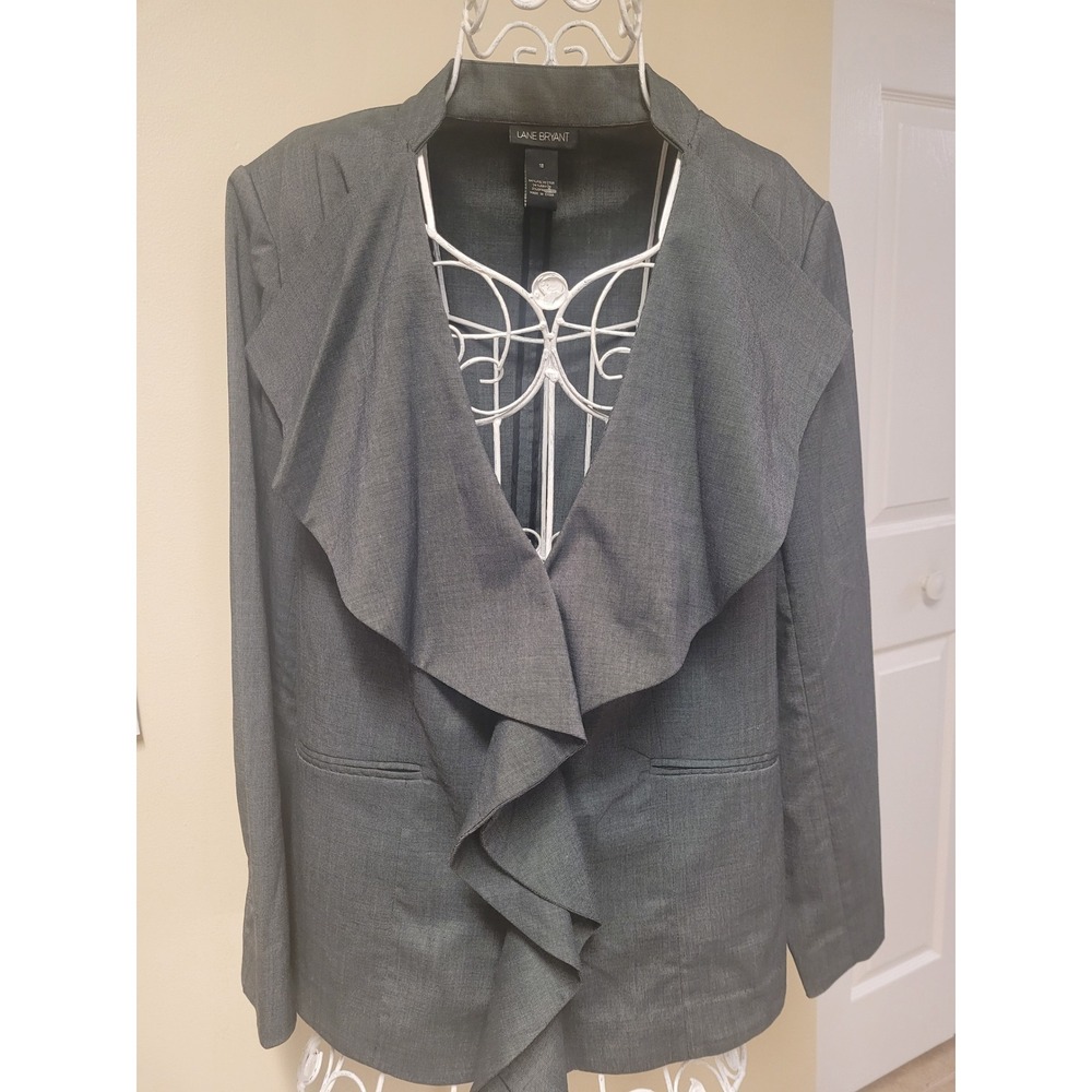 Lane Bryant Womens Gray‎ Ruffle Front Blazer Jacket Sz 18 Elegant Professional